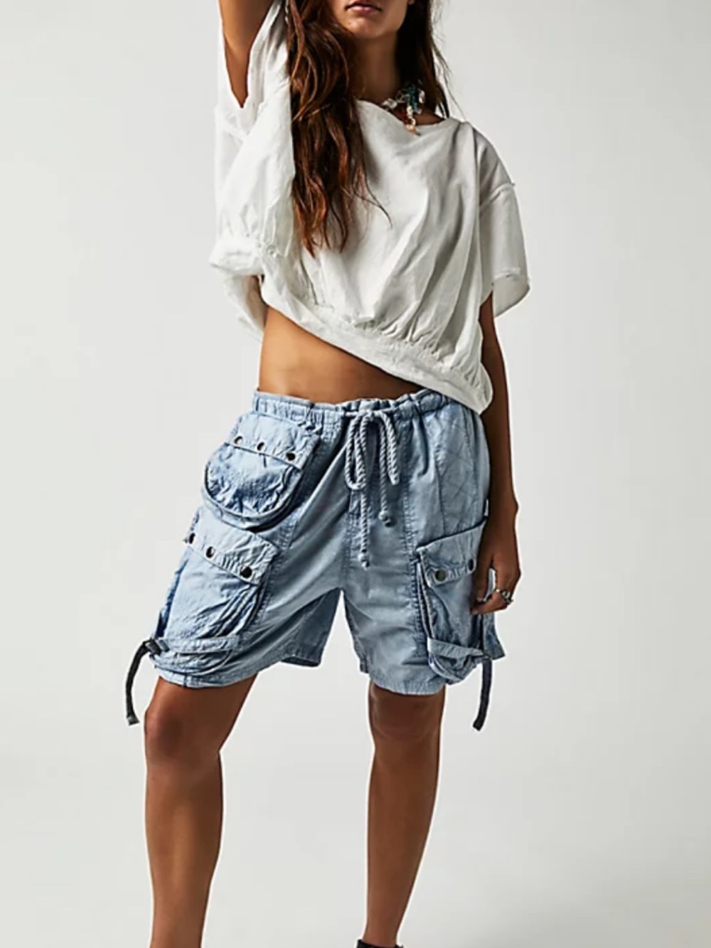 Free People xs Light Blue Cargo Drawstring Women's Shorts